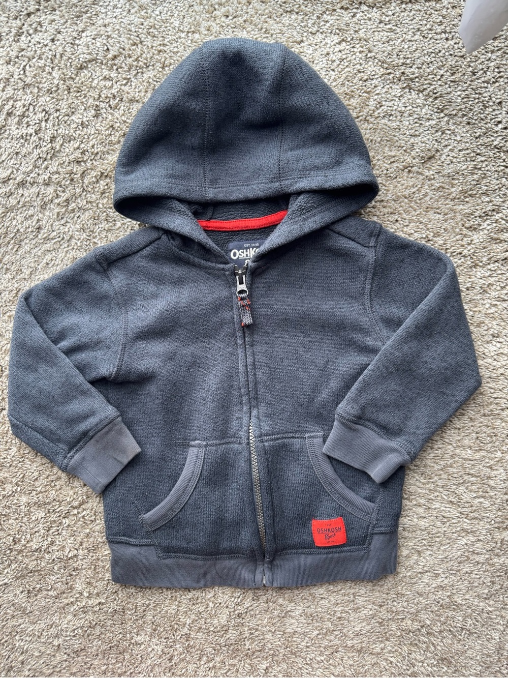 OshKosh B’gosh Toddler Boys Gray Full Zip Fleece Hoodie Jacket Size 3T